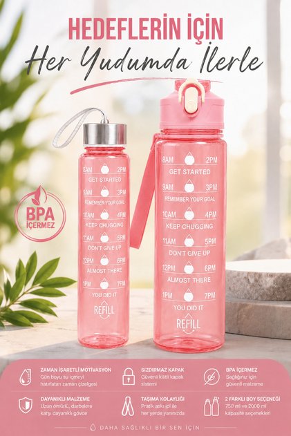 2’li Motivasyon Matarası Suluk Spor Suluğu Motivasyon Suluğu Pipetli