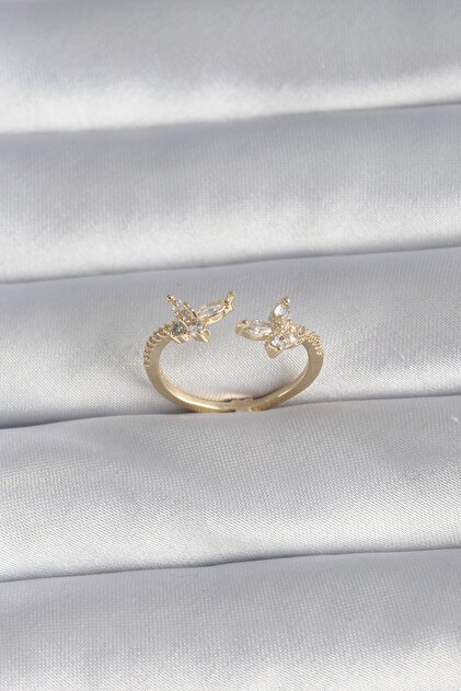 Brass Gold Color Zircon Stone Butterfly Model Women's Ring