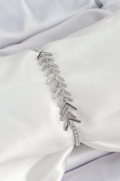 Brass Silver Color Zircon Stone Fish Scale Women's Bracelet