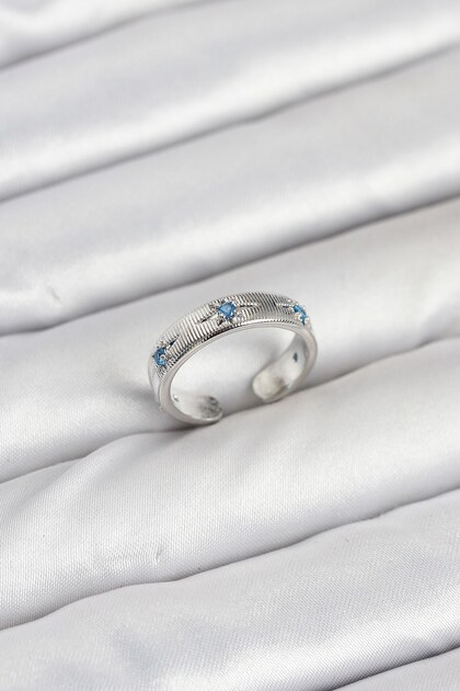 Brass Silver Color Blue Zircon Stone Polar Star Model Women's Ring