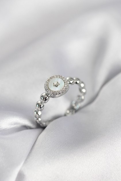 Silver Color Pearlescent Star Model Zircon Stone Women's Ring