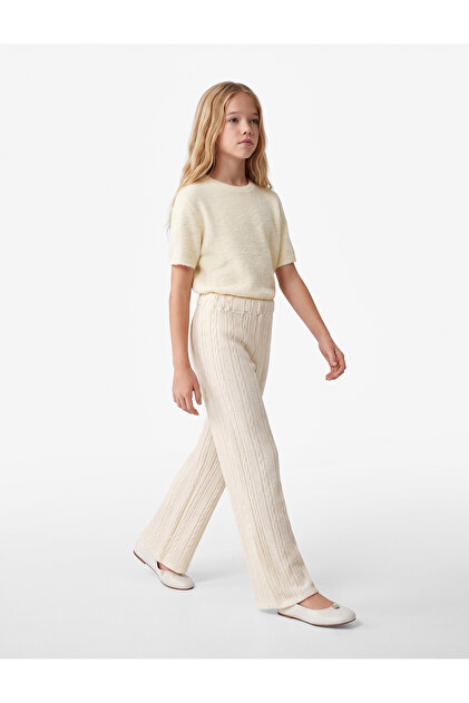 Textured Wide Leg Pants with Elastic Waist