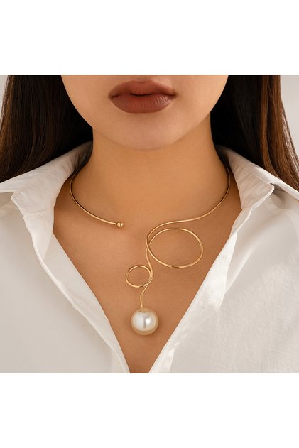 Gold Color Ingemark Simple Punk Geometric Twisted Open Torques Choker Necklace Women Goth Hanging Im