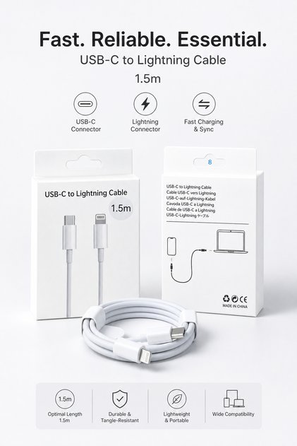 1.5M USB-C to Lightning PD Fast Charging Cable For Apple iPhone 14 13 12 11 iPad