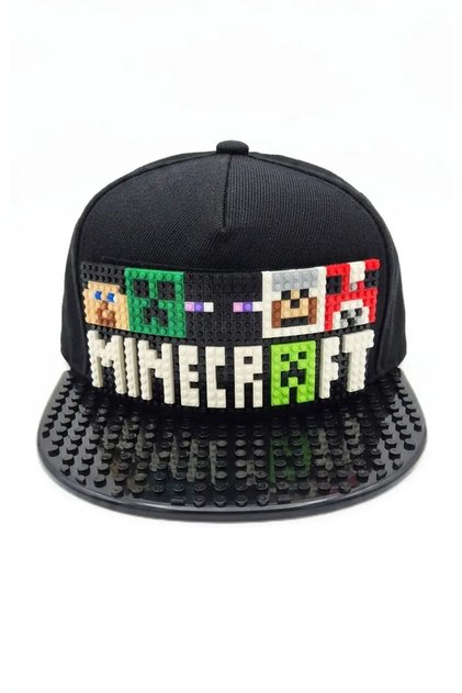 Pixel Blok Minecraft - Siyah Çocuk Kep Şapka – LEGO Uyumlu Siperlikli 4–12 Yaş
