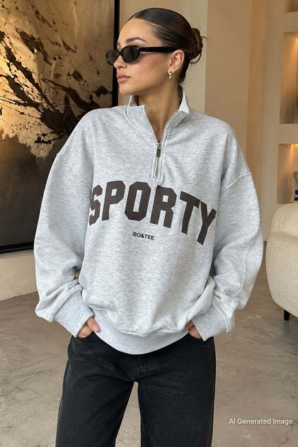 Karmelange Half Zip Printed Sweatshirt Mg2212