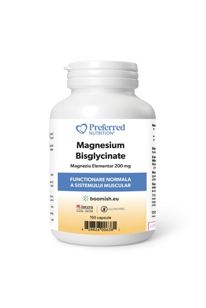 Magnesium Bisglycinate Elemental 200 mg pentru funcționarea normală a sistemului muscular și pentru păstrarea metabolismului energetic normal