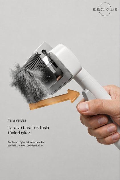 Kıtık Açıcı Tarak Kedi Köpek Düğüm Açıcı Tek Tuşla Temizlenen Paslanmaz Çelik Bıçaklı Tüy Tarağı