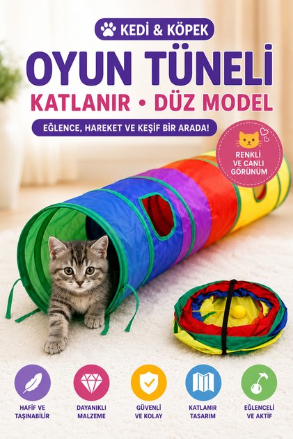 Cat Dog Play Tunnel Folding Flat Model Colorful Interactive Pet Toy