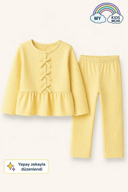 Girl's Striped Ruffle Pajama Set 5-16 Years 12045