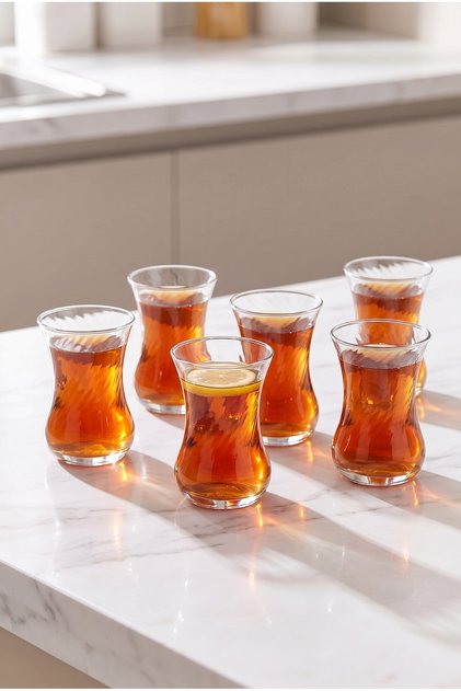 Set de 6 căni de ceai cu talie subțire și aspect optic elegant