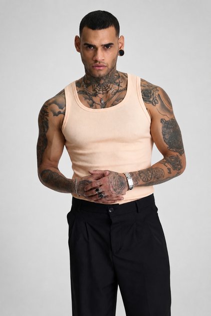 Ανδρικό αθλητικό εσώρουχο Premium Ribbed Slim Fit Cream ελαστικό
