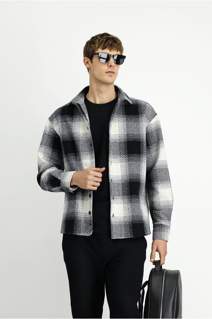 Uzun Kol Oversize Ekstra Rahat Kesim Spor Ekose Shacket Oduncu Pamuklu Gömlek / Mont