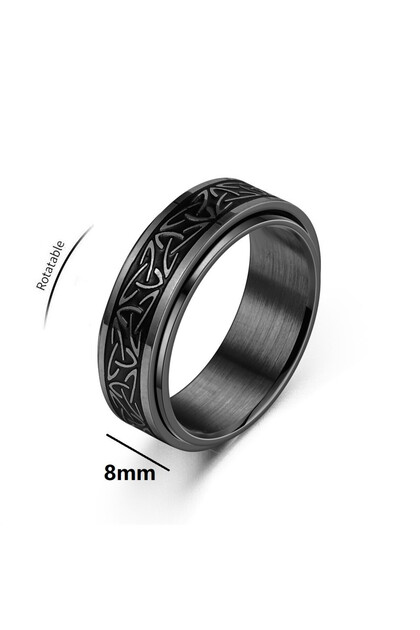 12 ring-2593 Hip Hop Celtic Knot Rune Rotating Anxiety Rings For Men Viking Script Stainless Steel F