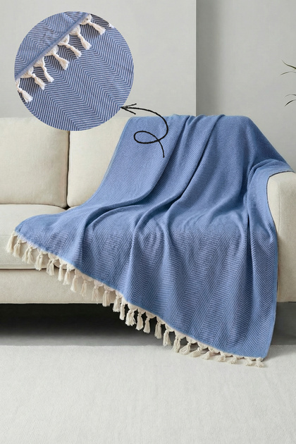 100% Cotton Sofa Cover - Multi-Purpose Sofa Shawl, Throw, Picnic Blanket-170X220Cm-Blue
