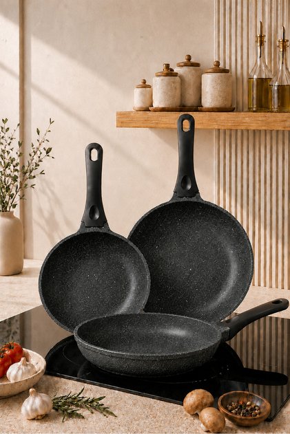 Triforge 3-Piece Granite Cast Iron Pan Set 20-24-28 cm Gray