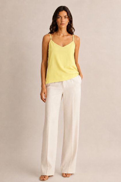 Women's Yellow Thin Strap V-Neck Flowy Basic Blouse – Stylish Summer Tank Top