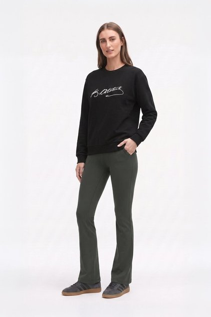 Women's Atatürk Signed Black Sweatshirt Long Sleeve Crew Neck