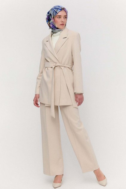 Kuşaklı Kruvaze Blazer Ceket