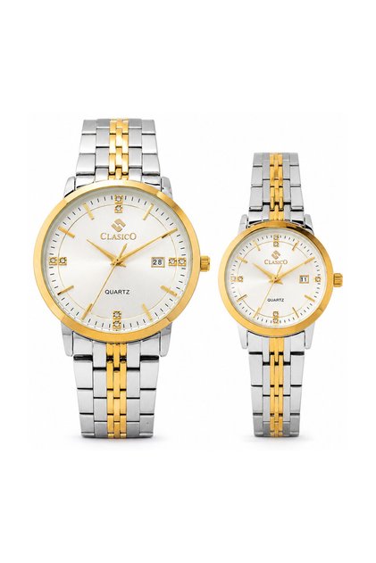 Signature Couple Watches Set for Men & Women – Elegant Tone Matching Couple Quartz Watches – Gold/Silver Case