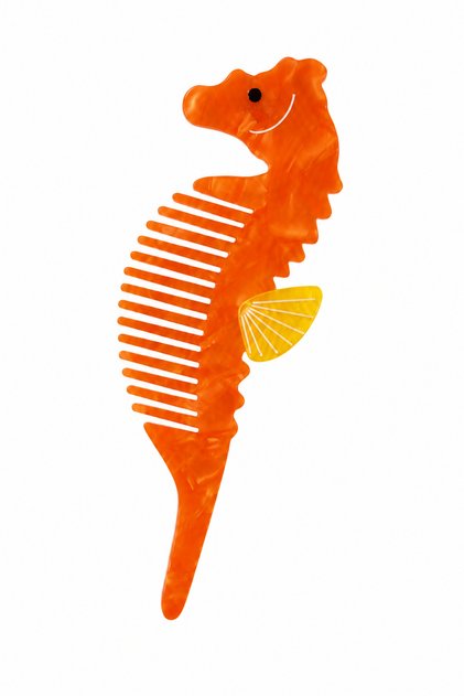 Cute Children's Hair Comb with Seahorse Figure – Orange Bone Comb