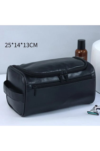 PU-Black Leather Toiletry Bag for Men Women Dopp Kit Mens Hanging Toiletry Bag Travel Toiletry Bag f