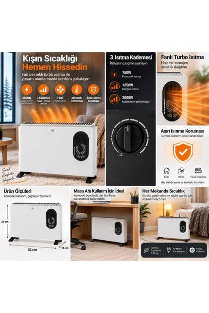 2000 WATT FANLI ISITICI TURBO KONVEKTÖR ISITICI