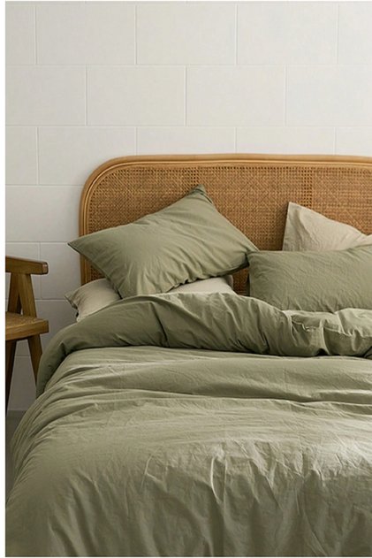 Luxury & Sheet Elastic Akfil Fabric 100% Organic Cotton - Double Duvet Cover Set Green
