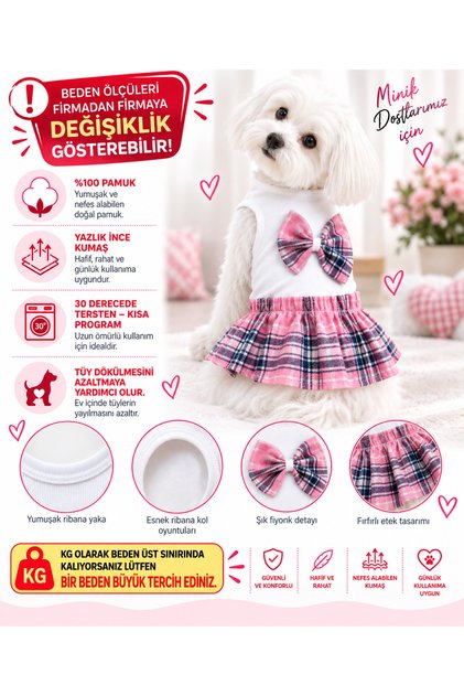 Small Breed Pink College Mini Dog Dress Dog Outfit (1-10kg)