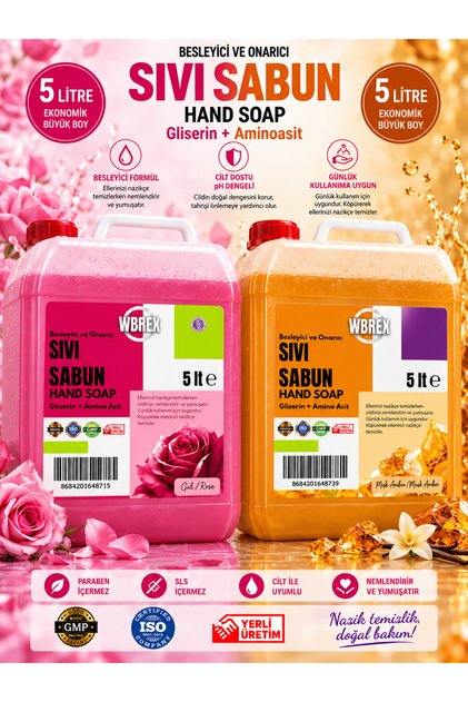 Glycerin Nourishing Repairing Liquid Soap Rose 5 Lt and Musk Amber 5 Lt Economic Size