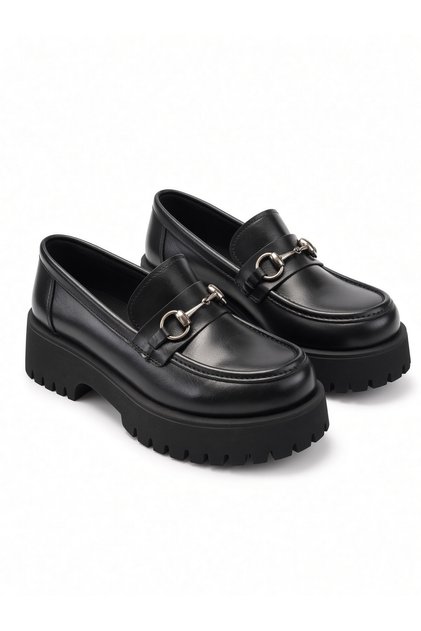 Kadın Tokalı Hafif Taban Casual Loafer Ayakkabı-SİYAH RUGAN