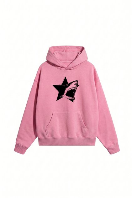 Unisex Men'S/Women's Star Shark Printed Oversize Cotton Hooded Sweatshirt
