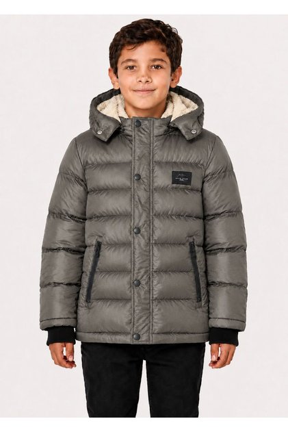 5-14 Years Old Boys and Girls Plush Hooded Zippered Snap-Off Hooded Inflatable Winter Coat
