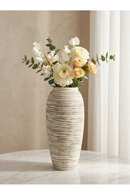 Wavy Clay Vase with a Sandy Texture, Flowing Shape Design
