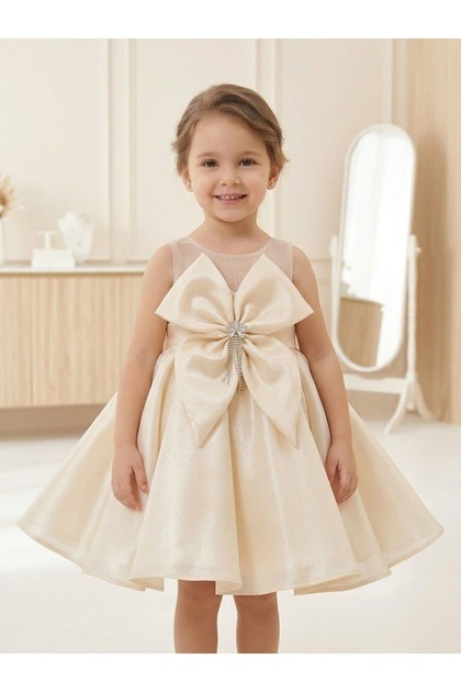 Children's Bow Detailed Evening Dress, Girls' Dress