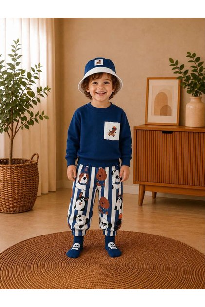 Cute Dogs Printed Socks and Hat Seasonal 4-Piece Baby Boy/Child Set