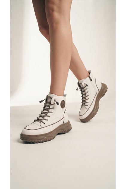 Kadın Kalın Tırtıklı Taban Bağcıklı Sneaker Bot İçten Fermuarlı Rahat Günlük Kışlık Bilek Boy Bot