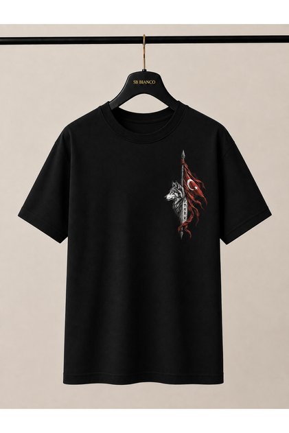 Turkish Flag Bozkurt Printed Oversize Unisex Premium Turkish Wolf Graphic T-Shirt