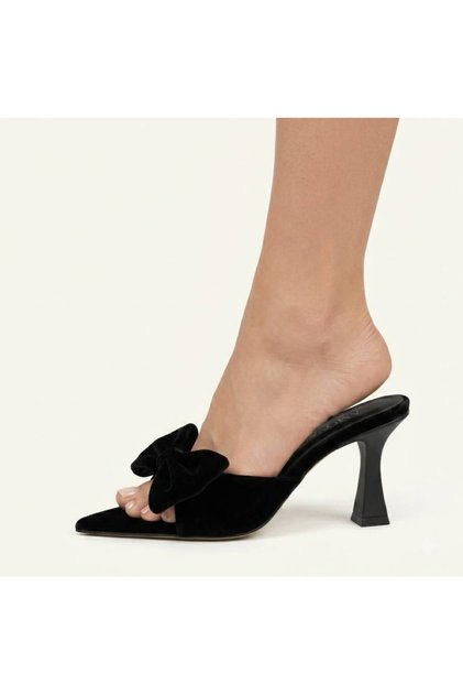 Women's Bowknot Open-Back 7 cm Heeled Slippers, Stylish and Elegant Summer Casual Shoes