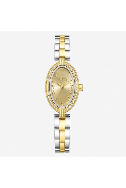 ساعة ثنائية اللون ذهبي وفضي بواجهة بيضاوية وأرقام عربية -TIMERA Two-Tone Gold & Silver Oval Watch with Arabic Numerals