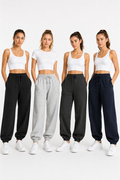 Women's Oversize Sweatpants Set of 4 Black Gray Smoked Navy Blue Comfortable Fit with Cotton Inside