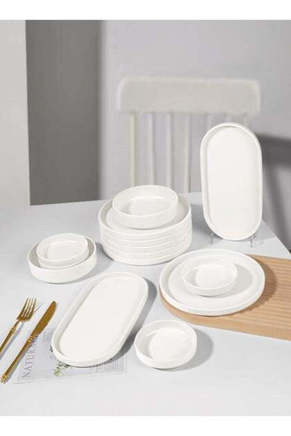 14-Piece Melamine Breakfast Set White, Set include 4pcs Plate 4.5 Inch, 2pcs Plate 6 Inch, 2pcs Oval Plate 11.1 Inch, 6pcs Round Disc/Plate 8.5 Inch
