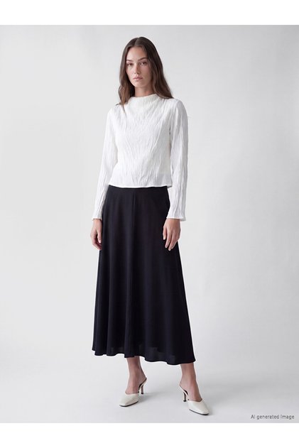 Peak New Season Black Modal Blend Flared Skirt with Zipper at the Waist