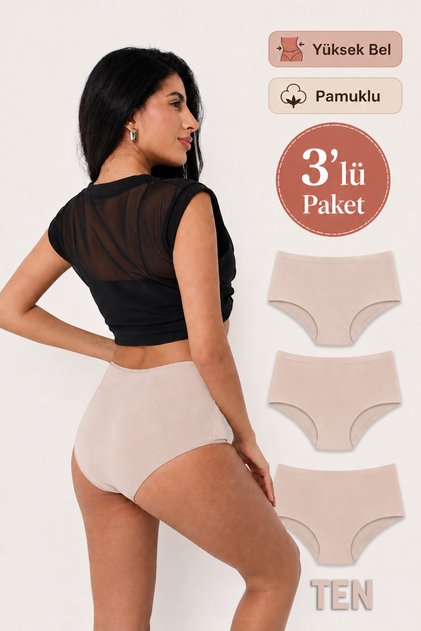 Chiloți de damă cu talie înaltă, pachet de 3 – Bumbac elastic, confortabil și cu croială flexibilă
