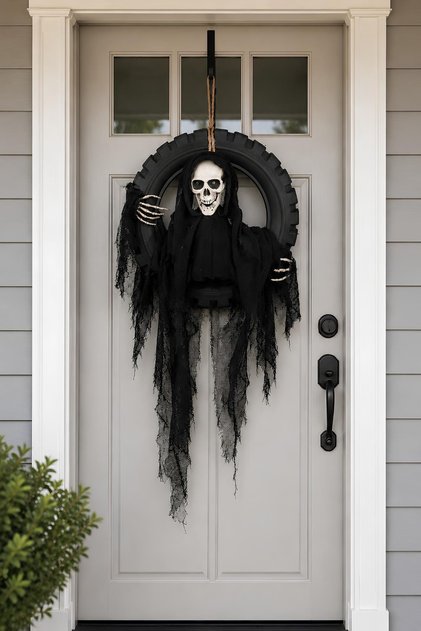 Halloween Cadılar Bayramı Işıklı Sesli Hareketli Kurukafa Kapı Süsü