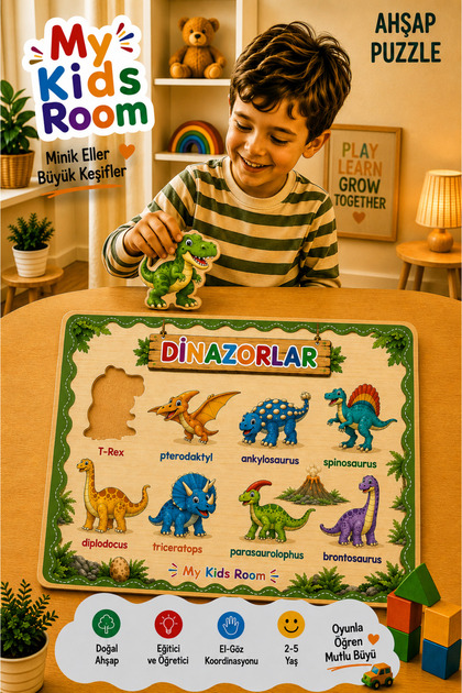 Dinosaurs Wooden Find and Match Puzzle for 2-5 Years Old Educational Learning Montessori Puzzle