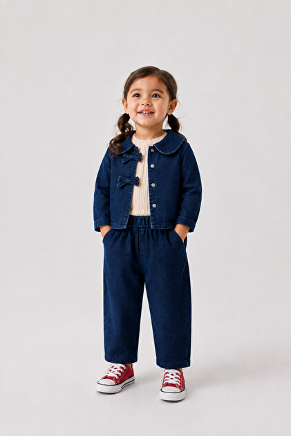 Baby Girl Navy Blue Jean Love Cotton 3-Piece Set