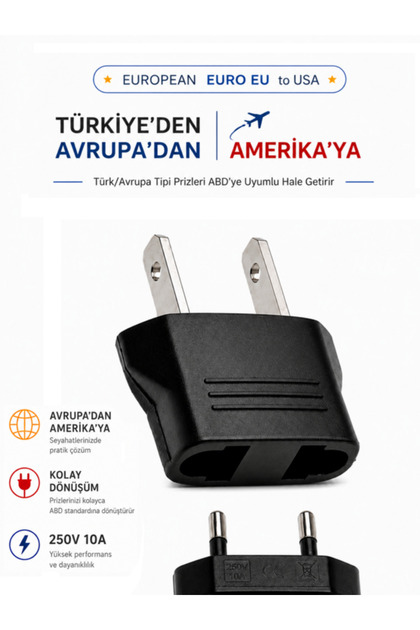 ABD’ye Seyahat Adaptörü Türk/Avrupa Prizini Amerikan Tipine Çevirici Dönüştürücü Priz Euro EU to US Converter Plug