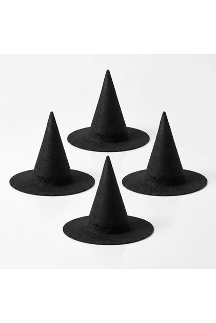 Set de 4 piese - Pălărie neagră de vrăjitoare - Accesoriu pentru costum de Halloween și de Ziua Măcelarilor