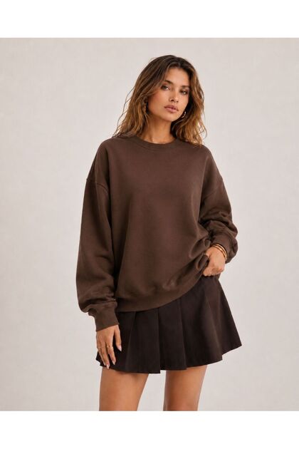 Women's Crew Neck Unprinted Basic Oversize Cotton Plain Sweatshirt